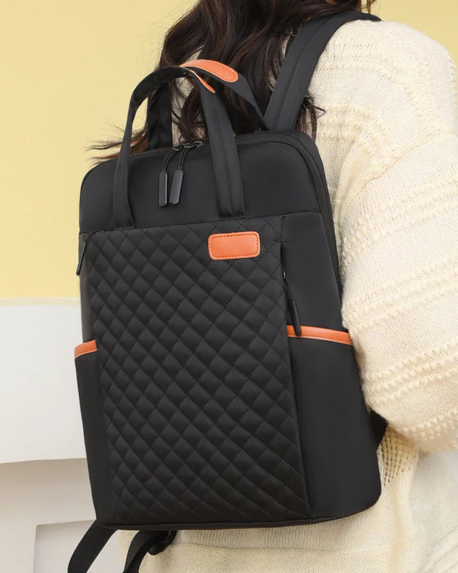 Gesteppter Damen-Rucksack schwarz cognac