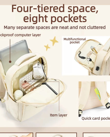 Stossfester Rucksack 17 Zoll beige und lila