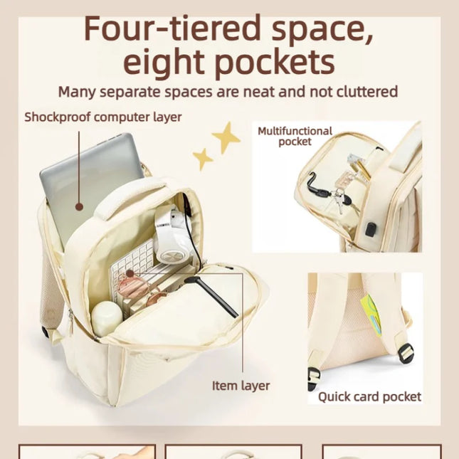 Stossfester Rucksack 17 Zoll beige und lila