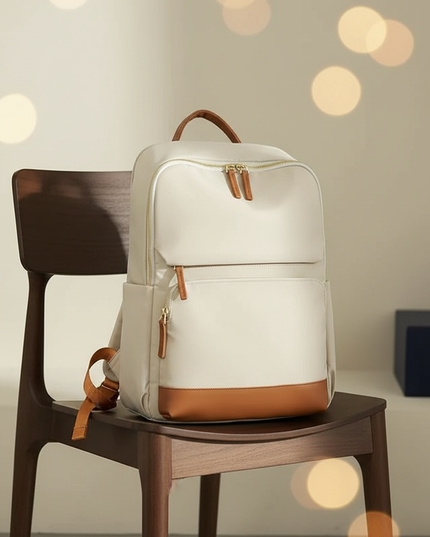 laptop rucksack damen creme cognac nylon gold elegant 15 - lifestyle