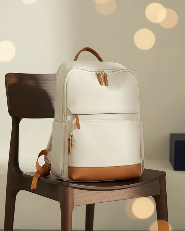 laptop rucksack damen creme cognac nylon gold elegant 15 - lifestyle
