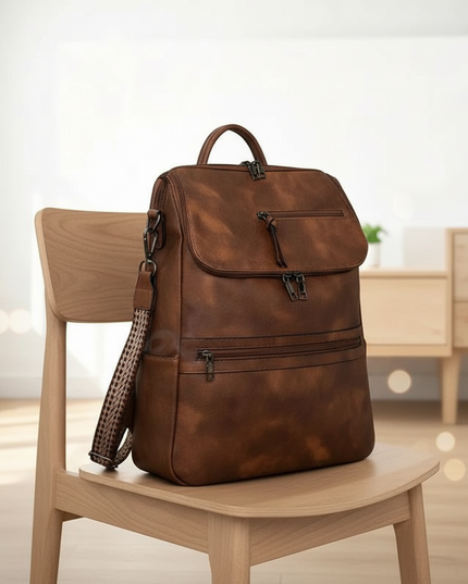 laptop rucksack damen 15 zoll pu stilvoll braun kaffee - lifestyle