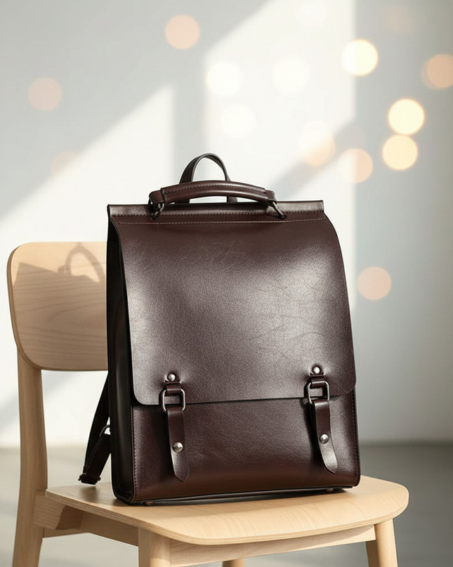 laptop rucksack echtleder damen schnallen kaffee braun - lifestyle