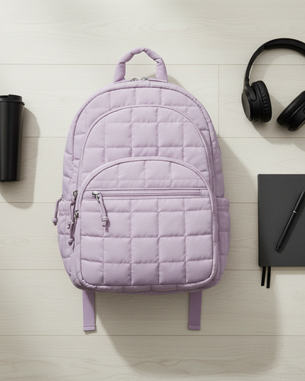 laptop rucksack damen gesteppt - flat-lay