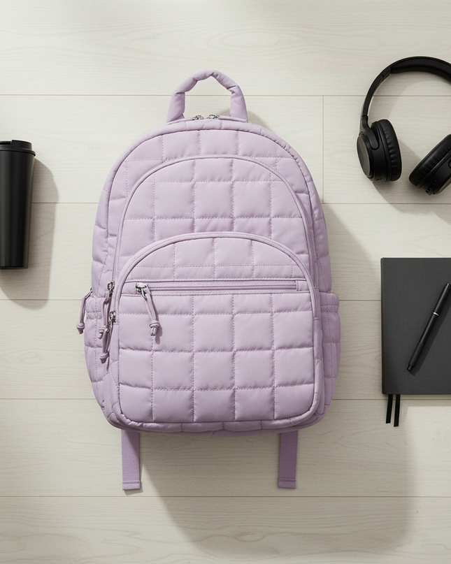 laptop rucksack damen gesteppt - flat-lay