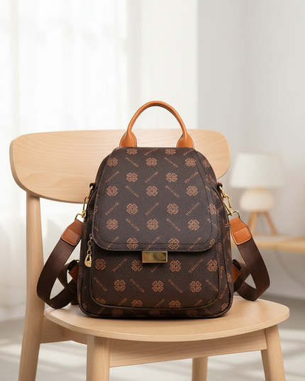 laptop rucksack damen designer muster braun klappe gold - lifestyle