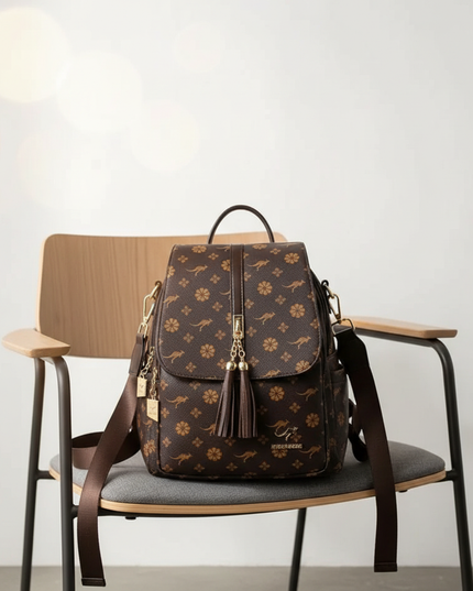laptop rucksack damen pu leder braun gelb kaenguru - lifestyle