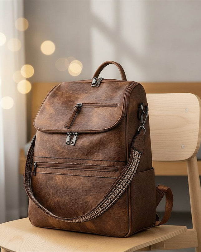 laptop rucksack damen distressed braun kette crossbody - lifestyle