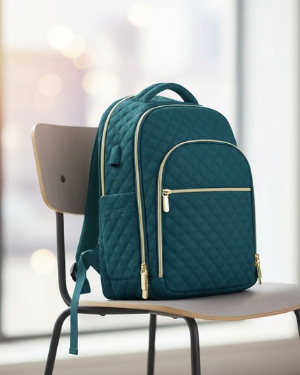 laptop rucksack damen gesteppt tuerkis gold pendler - lifestyle