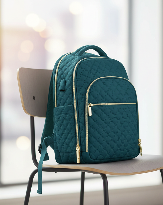 laptop rucksack damen gesteppt tuerkis gold pendler - lifestyle