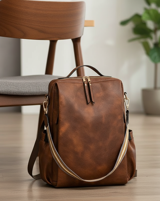 laptop rucksack damen pu leder burgund karabiner elegant - lifestyle