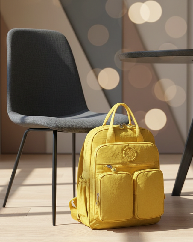 laptop rucksack damen gelb crinkle nylon klein tragegriffe - lifestyle