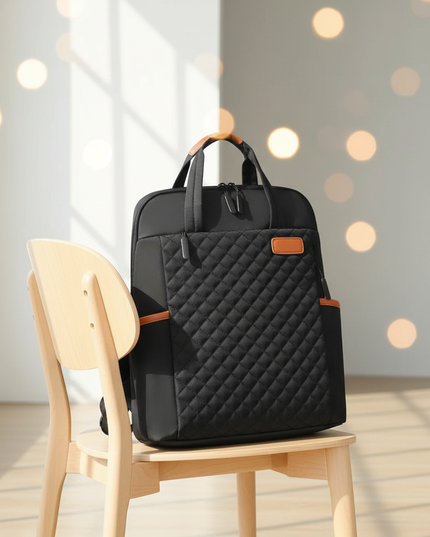 laptop rucksack damen gesteppt cognac geraeumig schwarz - lifestyle