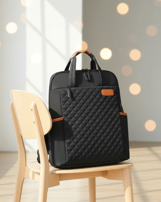 laptop rucksack damen gesteppt cognac geraeumig schwarz - lifestyle