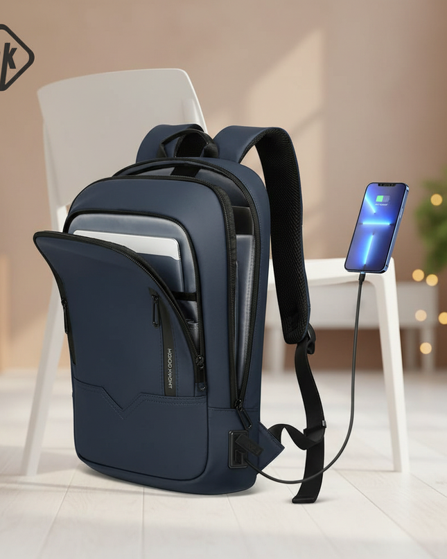 laptop rucksack slim 15 zoll blau wasserdicht - lifestyle