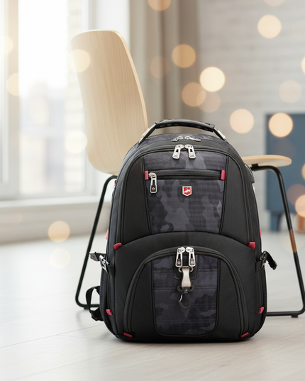 laptop rucksack 17 zoll swiss camo robust rot - lifestyle