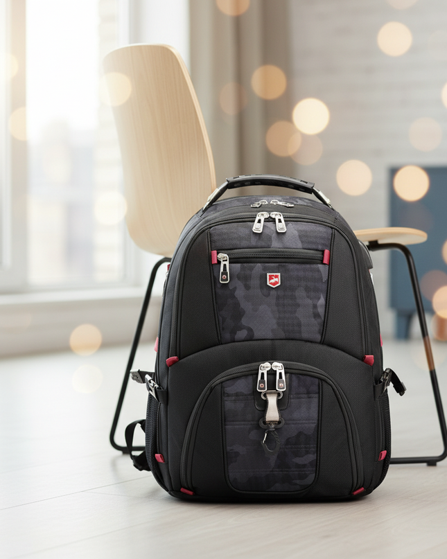 laptop rucksack 17 zoll swiss camo robust rot - lifestyle